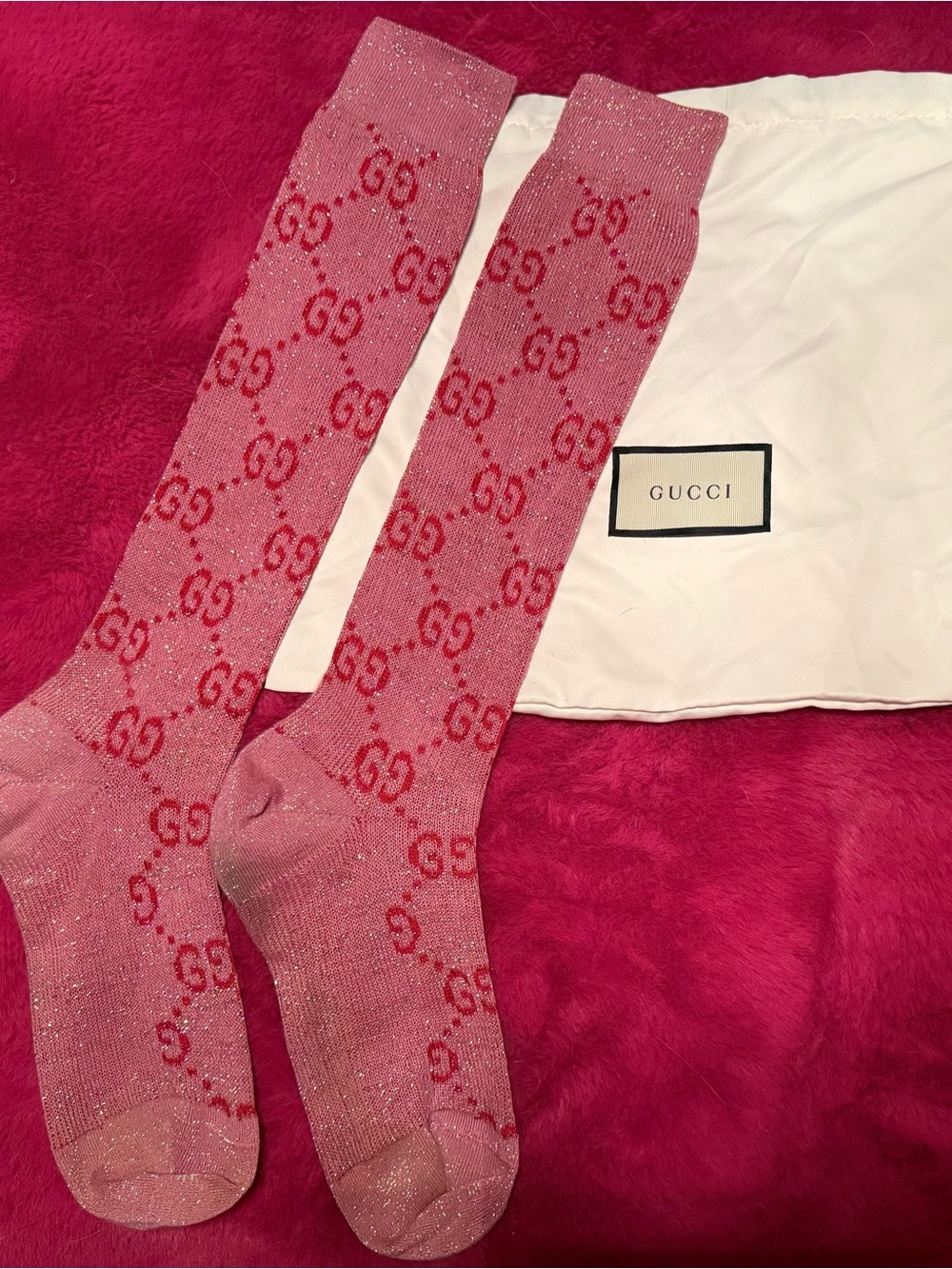 Gucci Pink and Red GG Sparkle Socks